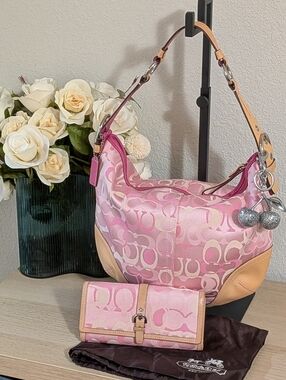 Y2K Coach Optic Hobo Bag & Wallet Signature Pink Jacquard & Leather Matching Set